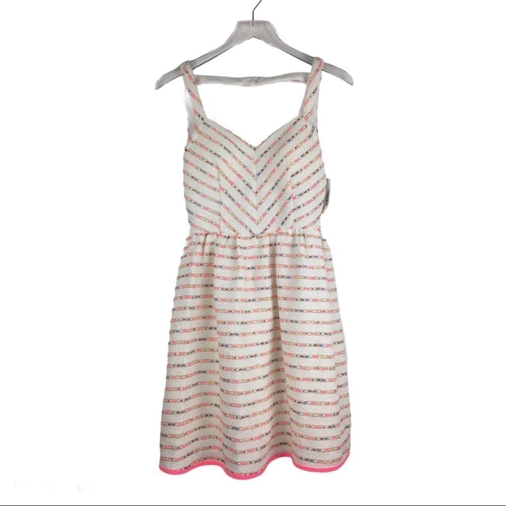 MINUET Textured White & Neon Sweetheart Mini Skater Dress NWT Size Small
